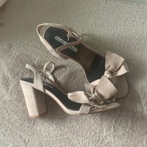 Beige Bow Sandals Heels